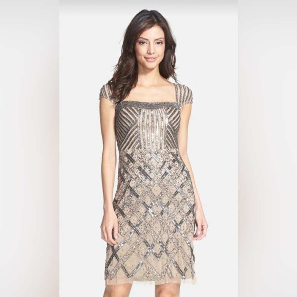 Adrianna Pappell Beaded Sheath Sequin Cocktail Dress